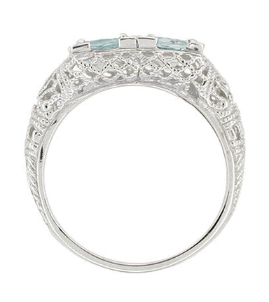 Art Deco Aquamarine Duo Filigree Ring in 14 Karat White Gold - alternate view