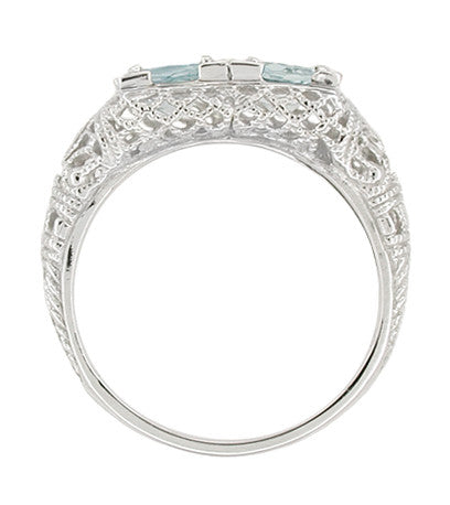 Art Deco Aquamarine Duo Filigree Ring in 14 Karat White Gold - Item: R336A - Image: 2