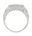 Art Deco Aquamarine Duo Filigree Ring in 14 Karat White Gold