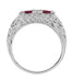 Art Deco Rhodolite Garnet Duo Filigree Ring in 14 Karat White Gold
