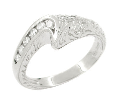 Channel Set Diamond Art Deco Wave Ring in 14 Karat White Gold