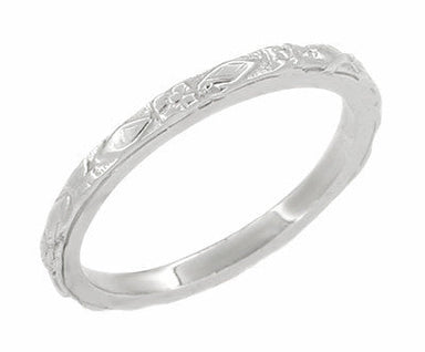 Art Deco Flowers and Diamonds Wedding Band in 14 Karat White Gold