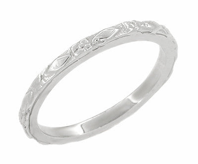 Art Deco Flowers and Diamonds Wedding Band in 14 Karat White Gold