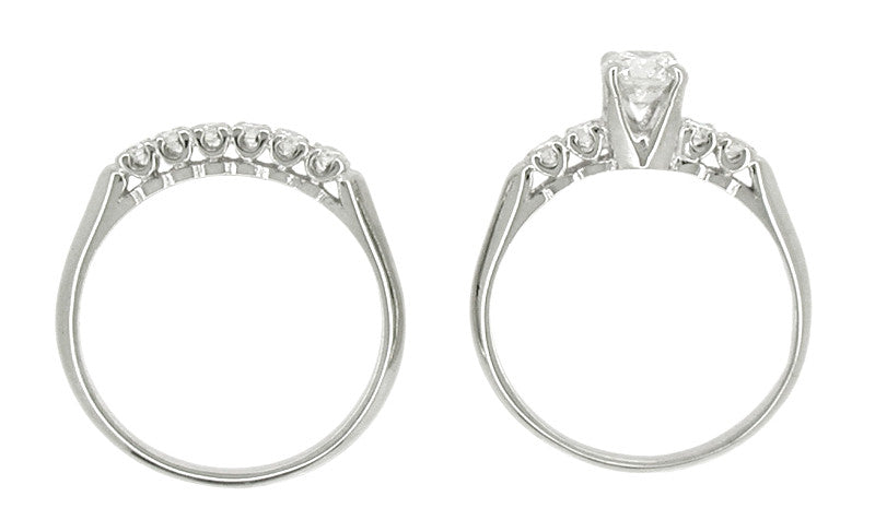 Mid Century Diamond Vintage Wedding Set in 14 Karat White Gold - Item: R350 - Image: 2