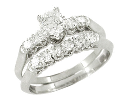Mid Century Diamond Vintage Wedding Set in 14 Karat White Gold