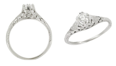 Art Deco Filigree Flowers and Wheat 1/4 Carat Diamond Engraved Engagement Ring in White Gold - alternate view