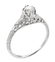 Art Deco Filigree Flowers and Wheat 1/4 Carat Diamond Engraved Engagement Ring in White Gold