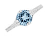 Art Deco Filigree Flowers and Wheat Vintage Engraved Aquamarine Engagement Ring in Platinum