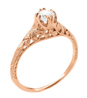 Art Deco Filigree Flowers and Wheat 1/3 Carat Engraved Engagement Ring Setting in 14 Karat Rose Gold