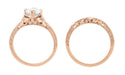 Art Deco 3/4 Carat Vintage Engraved Engagement Ring Mounting with Filigree Flowers for a 6mm Round Stone in 14 Karat Rose Gold