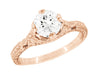 Art Deco 3/4 Carat Vintage Engraved Engagement Ring Mounting with Filigree Flowers for a 6mm Round Stone in 14 Karat Rose Gold