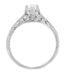 Art Deco Filigree Flowers and Wheat Engraved 0.40 Carat Solitaire White Sapphire Engagement Ring in 18 Karat White Gold