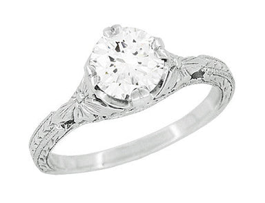 Art Deco Flowers 3/4 Carat Filigree Vintage Engagement Ring Setting Design in 14K or 18K White Gold for a 6mm Round Stone - alternate view