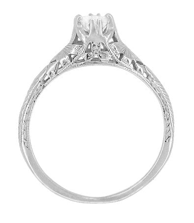 Art Deco Filigree Flowers and Engraved Wheat 1/3 Carat Solitaire Diamond Engagement Ring in White Gold - Item: R356WD33K14-LC - Image: 3