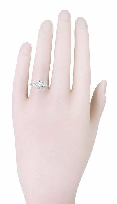 Antique Style Carved Floral Victorian Diamond Promise Ring in White Gold - 10K or 14K - Item: R373W10-LC - Image: 3