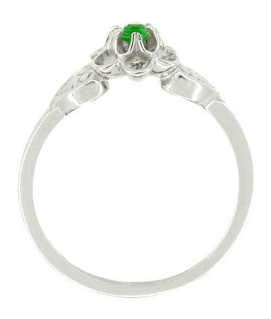 Victorian Carved Flowers & Leaves Emerald Promise Ring in White Gold - alternate view