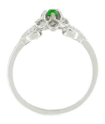 Victorian Carved Flowers & Leaves Emerald Promise Ring in White Gold - Item: R373E10K - Image: 2