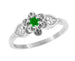 Victorian Carved Flowers & Leaves Emerald Promise Ring in White Gold
