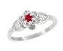 Flowers & Leaves Victorian Ruby Promise Ring in White Gold