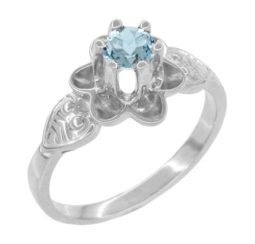 Flowers and Leaves Solitaire Aquamarine Engagement Ring in White Gold - Item: R373WA10K - Image: 3