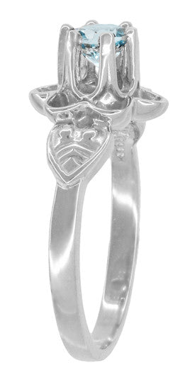 Flowers and Leaves Solitaire Aquamarine Engagement Ring in White Gold - Item: R373WA10K - Image: 4