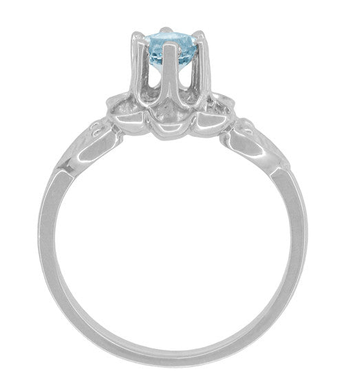 Flowers and Leaves Solitaire Aquamarine Engagement Ring in White Gold - Item: R373WA10K - Image: 5