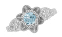 Flowers and Leaves Solitaire Aquamarine Engagement Ring in White Gold