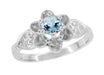 Flowers and Leaves Solitaire Aquamarine Engagement Ring in White Gold