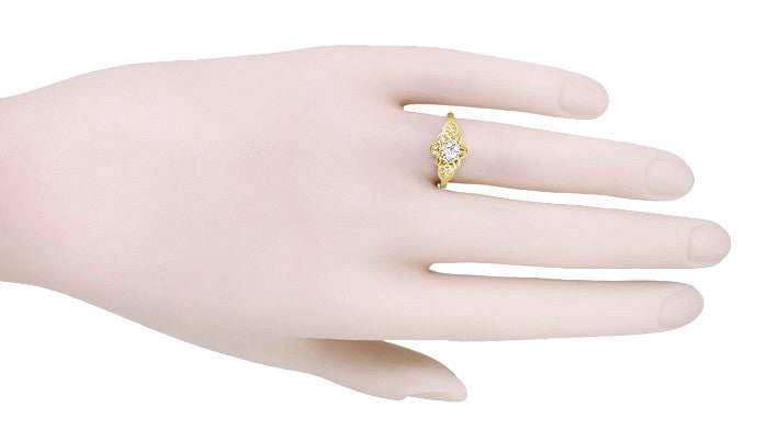 Vintage Buttercup 1/4 Carat Diamond Victorian Engagement Ring in Yellow Gold - Item: R373Y25-10K-LC - Image: 3