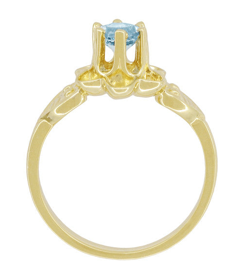 Victorian Flowers Solitaire Aquamarine Birthstone Engagement Ring in Yellow Gold - Item: R373YA10K - Image: 5