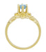 Victorian Flowers Solitaire Aquamarine Birthstone Engagement Ring in Yellow Gold