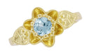 Victorian Flowers Solitaire Aquamarine Birthstone Engagement Ring in Yellow Gold