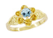 Victorian Flowers Solitaire Aquamarine Birthstone Engagement Ring in Yellow Gold