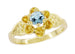 Victorian Flowers Solitaire Aquamarine Birthstone Engagement Ring in Yellow Gold
