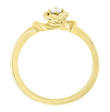 Retro Moderne Yellow Gold Blooming Rose Diamond Promise Ring - 10K or 14K - alternate view
