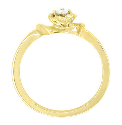 Side of 1950s Antique Retro Moderne Yellow Gold Blooming Rose Diamond Promise Ring - R377Y