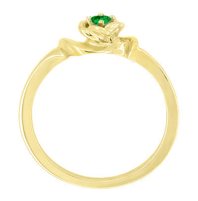 Side of 1950's Antique Sculptural Rose Promise Ring with Emerald - R377YE