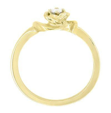 Retro Moderne Yellow Gold White Sapphire Rose Bloom Promise Ring - 10K or 14K - alternate view