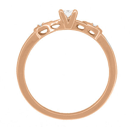 Retro Moderne 1/4 Carat Diamond Engagement Ring in 14 Karat Rose Gold | 1940's Vintage Style - Item: R380R25-LC - Image: 3