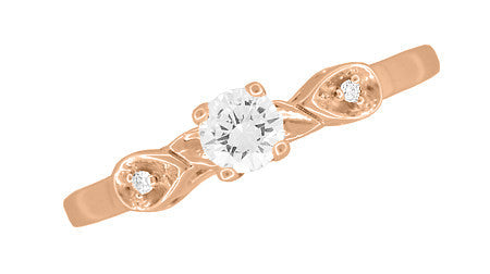 Retro Moderne 1/4 Carat Diamond Engagement Ring in 14 Karat Rose Gold | 1940's Vintage Style - Item: R380R25-LC - Image: 4