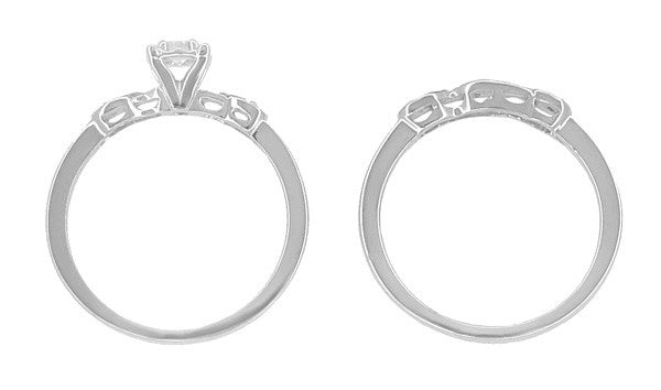 Retro Moderne Diamond Engagement Ring and Wedding Ring Bridal Set in 14 Karat White Gold - Item: R380S - Image: 5