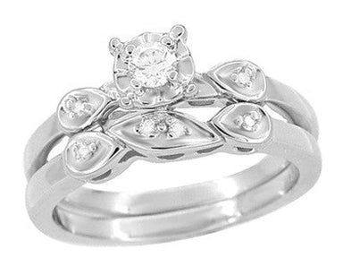 Retro Moderne Diamond Engagement Ring and Wedding Ring Bridal Set in 14 Karat White Gold