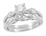 1950's Retro Moderne Vintage White Sapphire Bridal Ring Set in White Gold - R380SWS