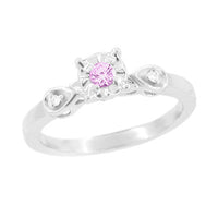 Retro Moderne Pink Tourmaline and Diamond Promise Ring in 14 Karat White Gold