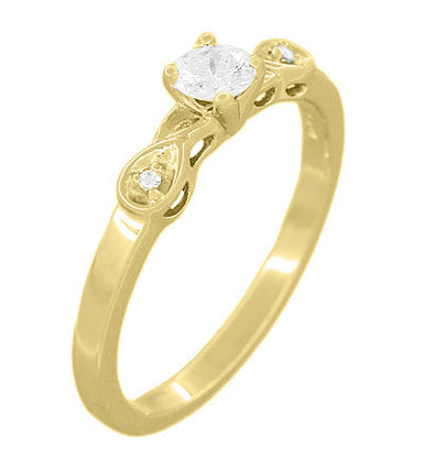 Classic 1950's Retro Moderne 1/4 Carat Diamond Engagement Ring in Yellow Gold - 10K or 14K - alternate view