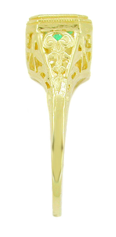 Art Deco Amenia Filigree Emerald Engagement Ring - 14 Karat Yellow Gold - alternate view