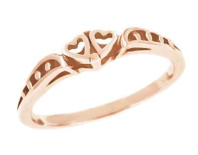Snuggling Hearts Filigree Promise Ring in 14 Karat Rose Gold