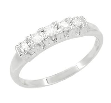 Mid Century Diamond Sweep Antique Wedding Band in 14 Karat White Gold