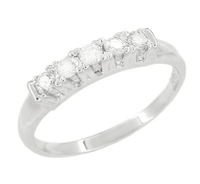 Mid Century Diamond Sweep Antique Wedding Band in 14 Karat White Gold