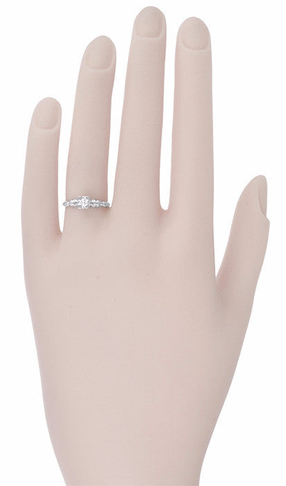 Art Deco Square Top Solitaire Vintage Diamond Promise Ring in 14 Karat White Gold - Item: R395 - Image: 3
